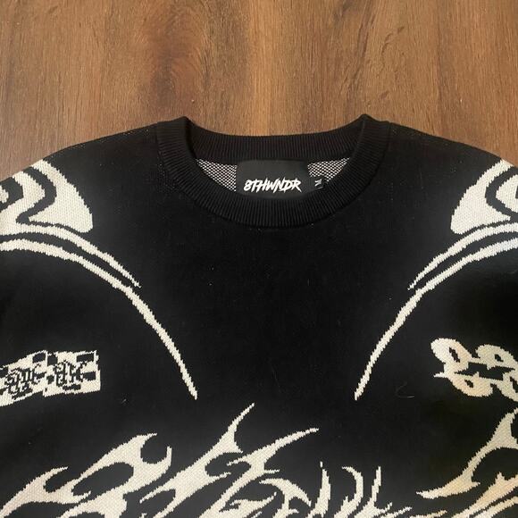 8thWNDR Moto Cross Knit Cotton Sweatshirt Size Medium - Picture 6 of 7